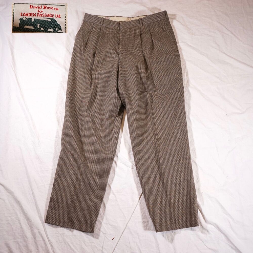 David Rose for Camden Passage Dress Pants Houndstooth Vintage Brown 34x29